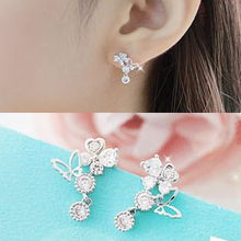 蝶舞花間，閃耀耳畔 2012新款9折韓國進口蝴蝶戀花水鉆耳釘